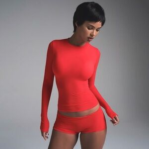 SKIMS Fits Everybody Long Sleeve Top in Cherry